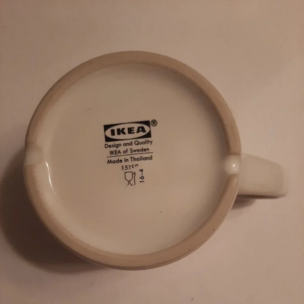 Ikea Finstilt Ceramic Mug White with Blue and Orange Flower 10 oz